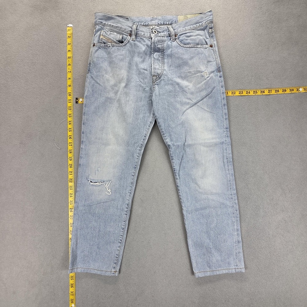 Diesel Jeans Mens 30x32 Blue Mharky Slim Skinny Button Fly Italy Altered Hem